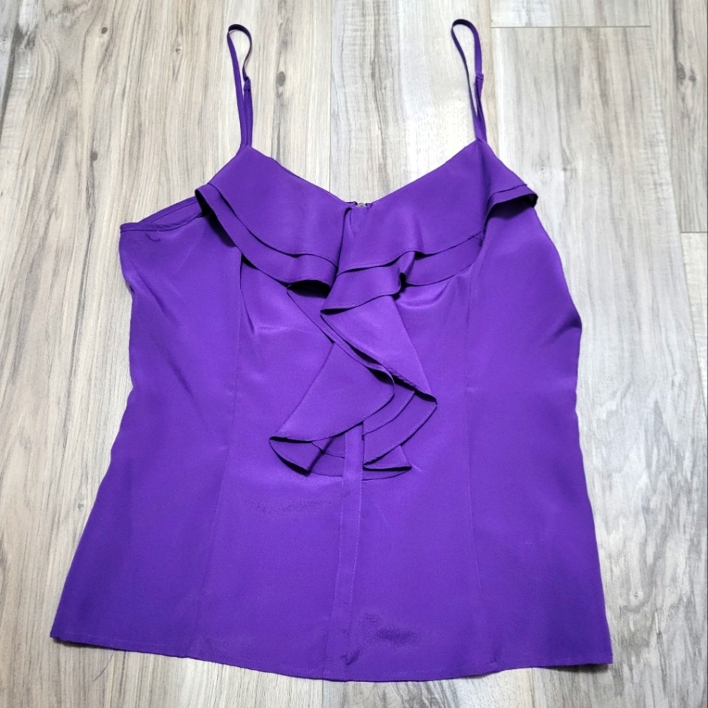 Zipper Back Tank - Ruffle Front - Purple - Large